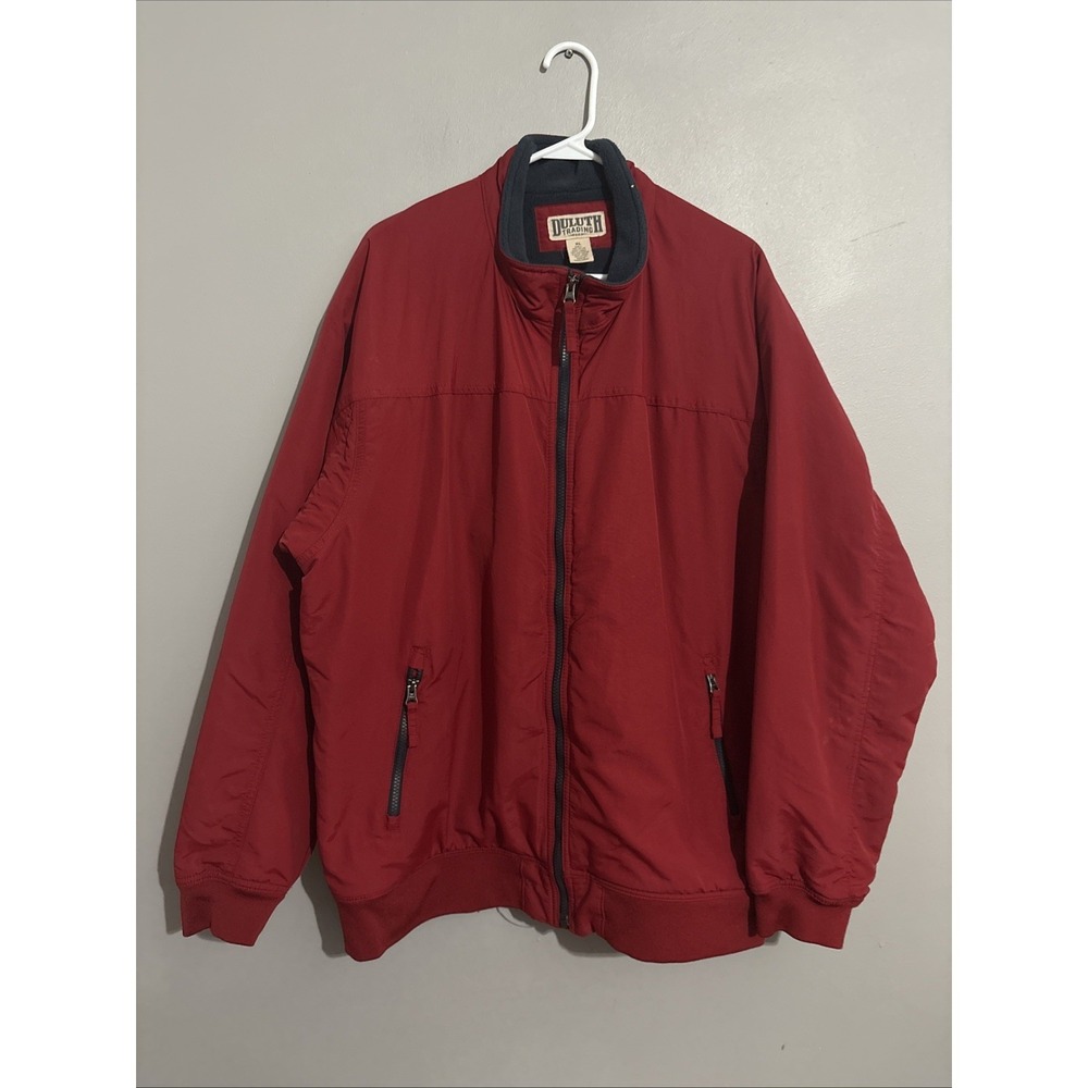Duluth Trading Jacket Men XL Red Full Zip‎ Pockets Lined Nylon Tradesman